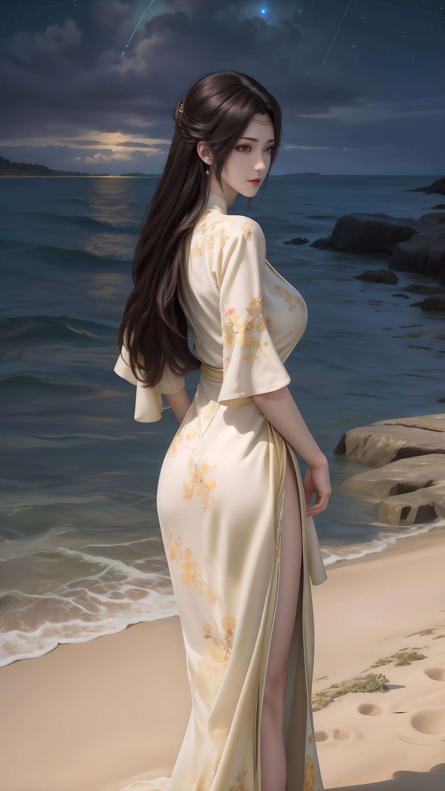 萧炎与云韵的剪影交织成一幅动人的画卷在七夕的星河下
