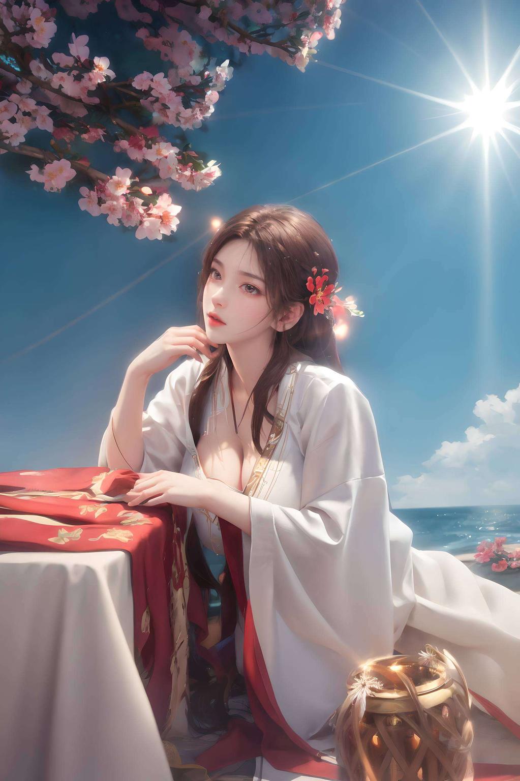在神秘的火桑林中她的眼神中闪烁着东方的灵韵