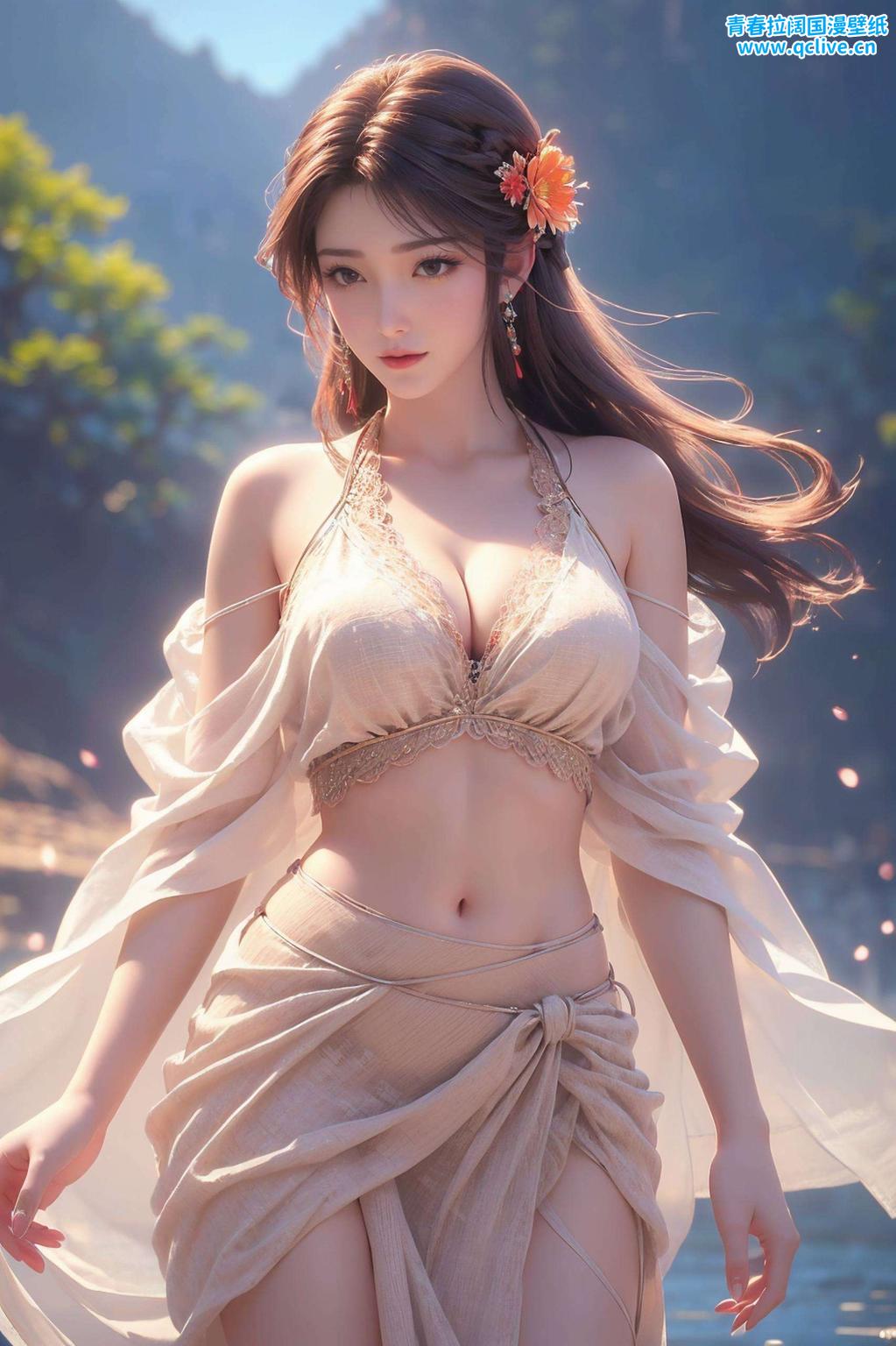 以抽象线条勾勒出的国漫美女火灵儿全屏各种姿势素材
