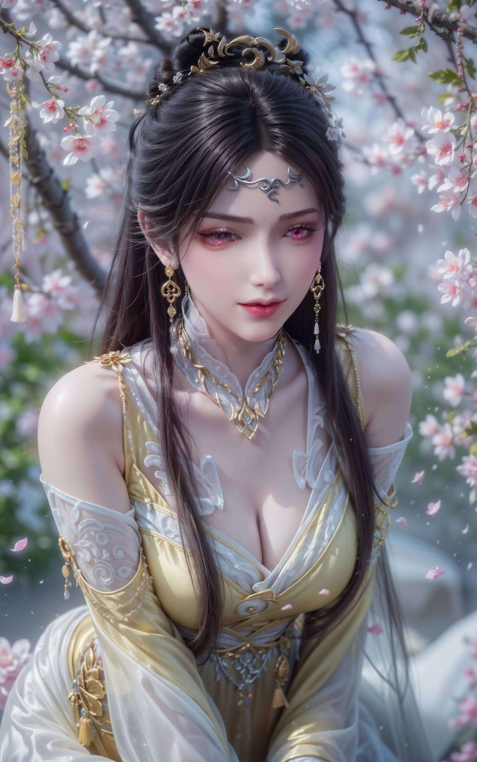 宛如穿越时空的仙子在这幅细腻如丝的超清晰手绘国漫美女古风壁纸中