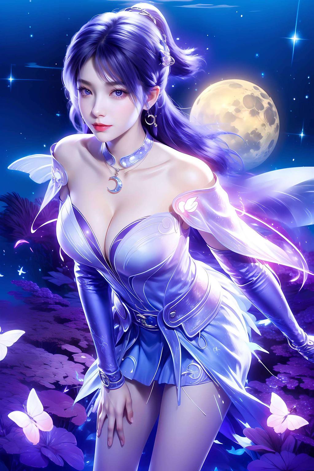 以超清全屏动漫姬紫月为主题这款AI绘画角色骨骼素材哑光平板动画壁纸