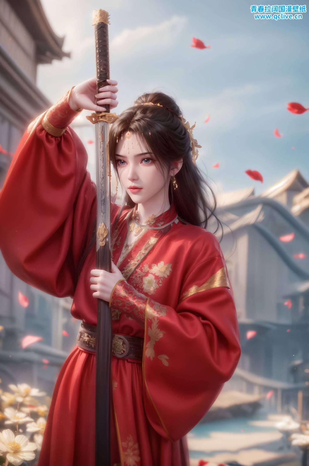 细腻的笔触这款古香古色的AI国漫女生油画壁纸