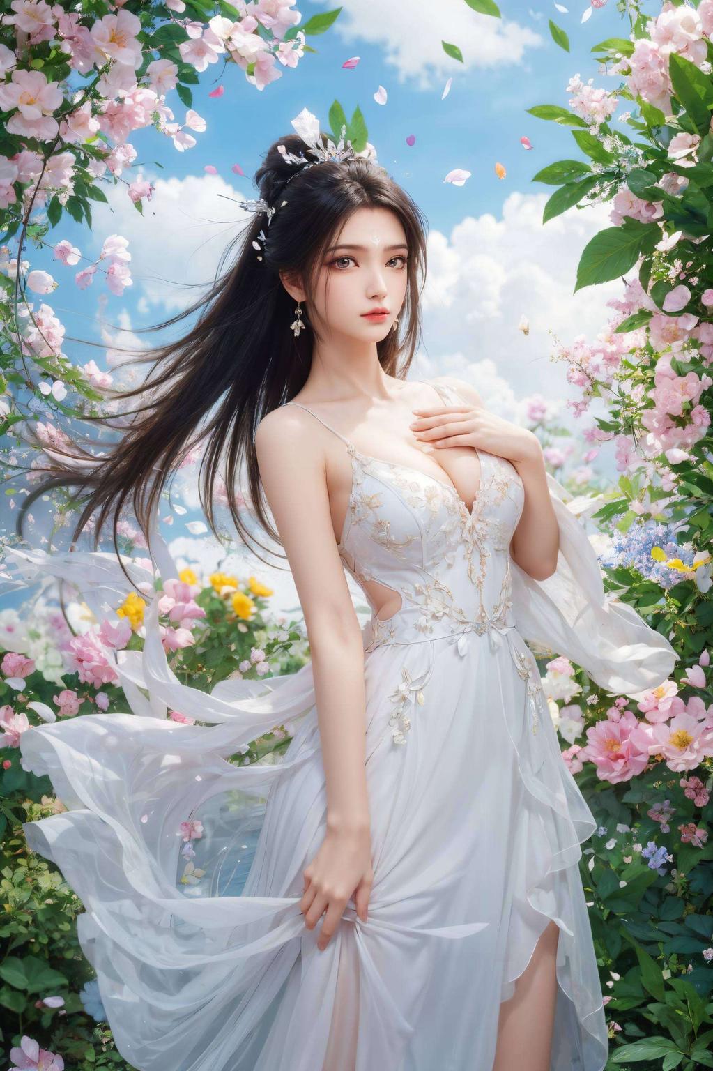 感受蓝色幻想的魅力蓝色背景映衬着她的清冷气质