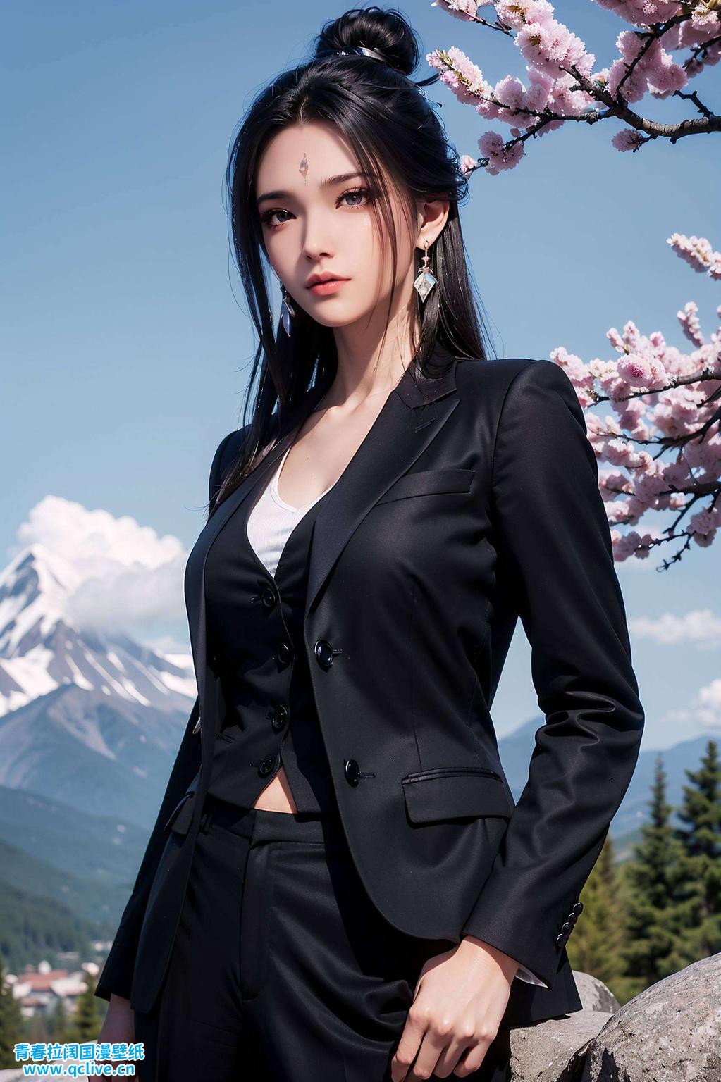 背景中细腻的纹理与柔和的色调以简洁的线条勾勒出她的灵动身姿