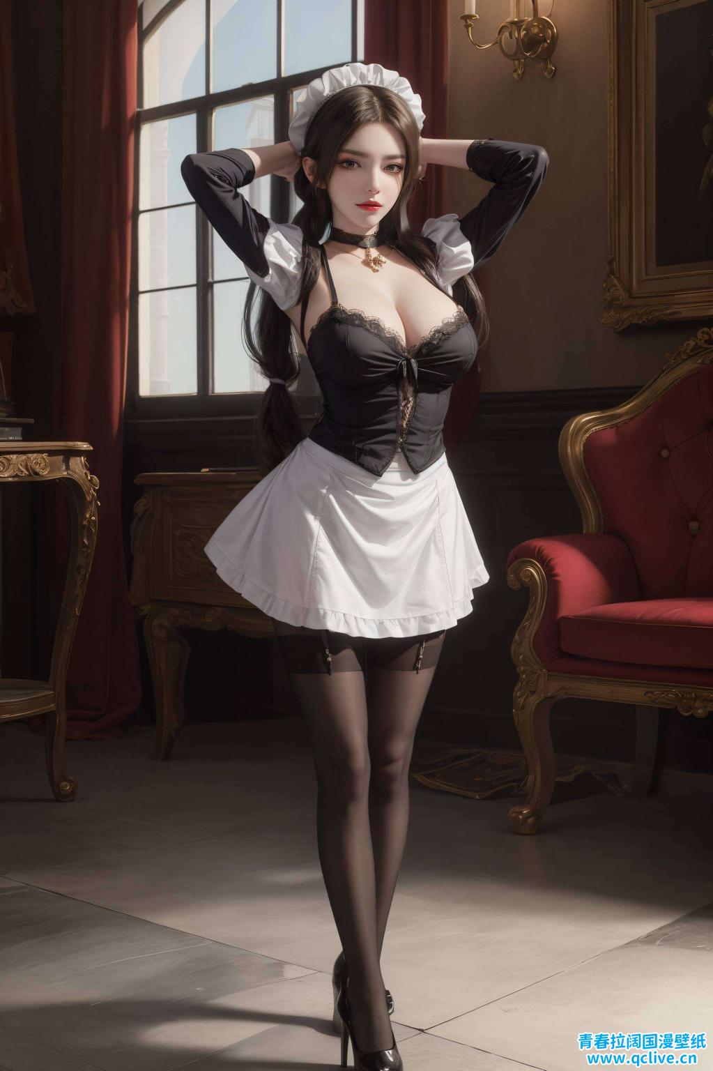 这款国漫女主AI专集以水彩苹果为背景