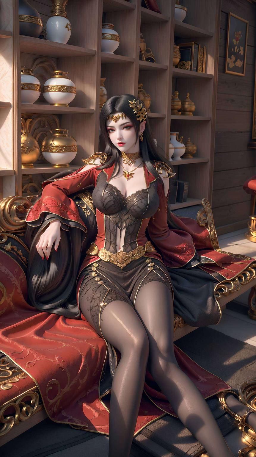 如今跃然于你的电脑桌面！这款AI国漫女主的宁静PC桌面装饰图将她的高贵气质与蛇蝎之美完美融合