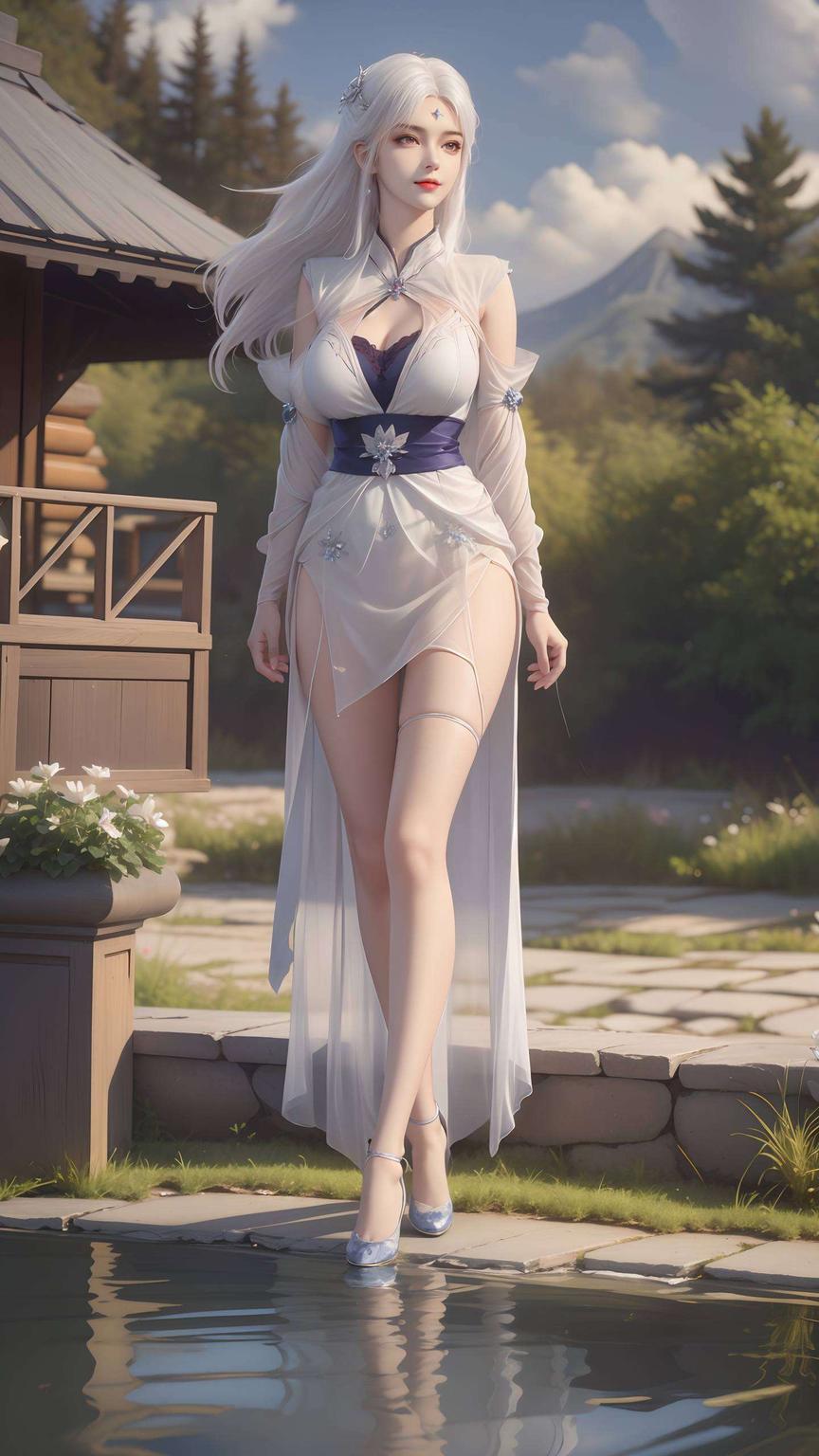 白衣翩翩红发飘逸