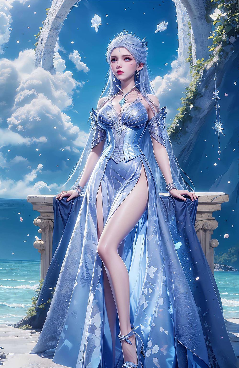 以国漫绝世唐门中的雪女为主题画面中的雪女翩翩起舞