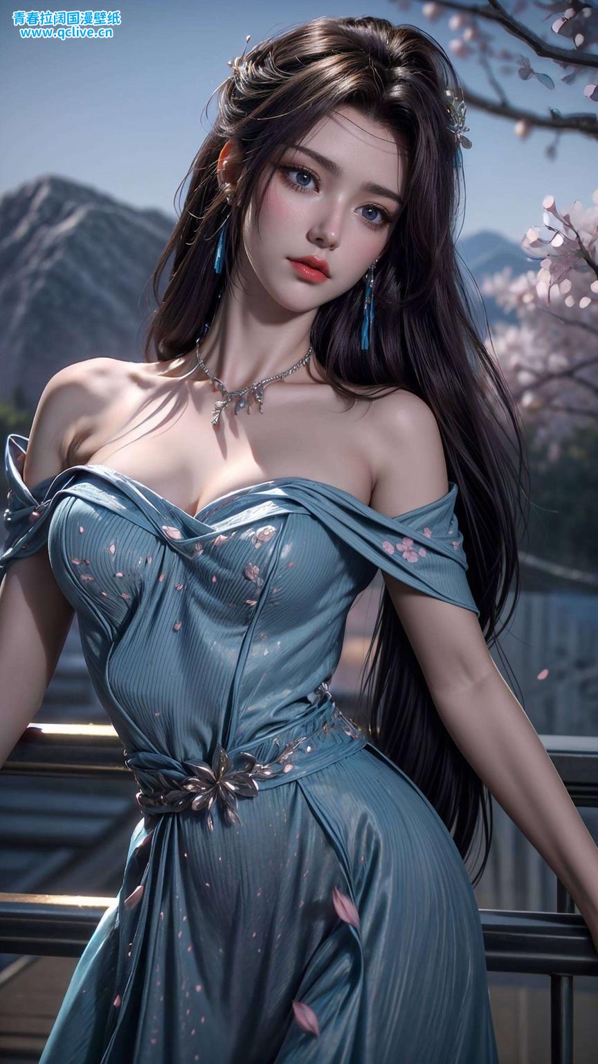 这款炫彩壁纸手绘iPhone国漫美女粉色主题细腻的笔触、柔和的粉色调