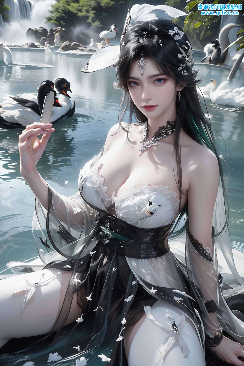 周紫虹轻倚在繁花丛中如花瓣般绚烂