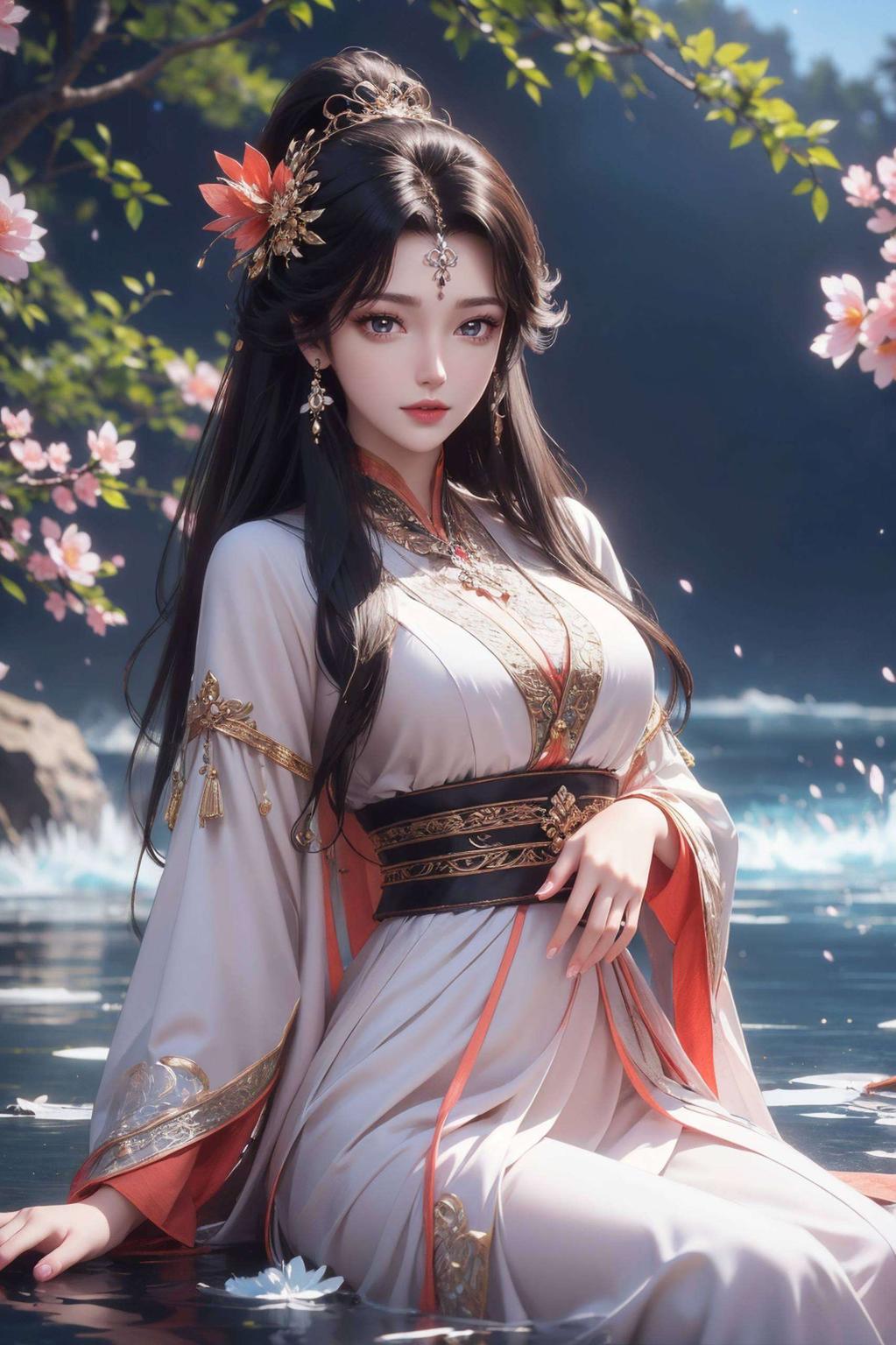 感受国漫之美渐变的粉色光影映衬出她的柔美与神秘