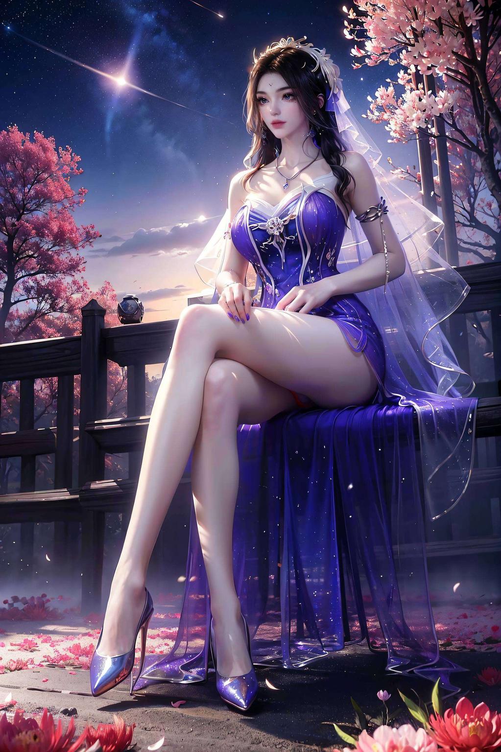 AI国漫女神紫灵翩翩起舞在绚烂的花海中